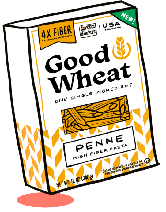 Illustrated box of GoodWheat pasta
